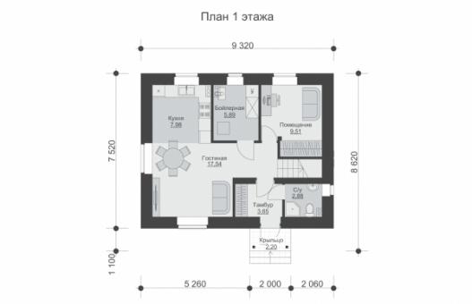 Одноэтажный дом с мансардой, погребом и отделкой кирпичом