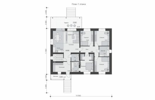 Одноэтажный дом с подвалом, террасой и вторым светом