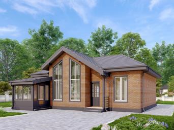 Одноэтажный дом с верандой и вторым светом в гостиной